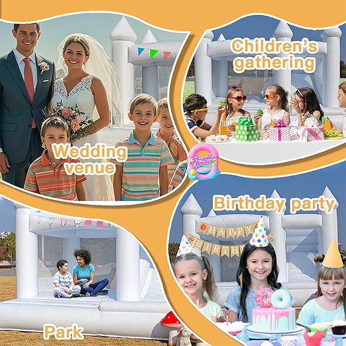 13 FT 100% PVC White Inflatable Bounce House with Large Slide Bouncy Castle for Kids Aged 3-12 Jump House Inflatable Bounce Wedding Party Decoration Best Gift for Kid(Includ Blower)