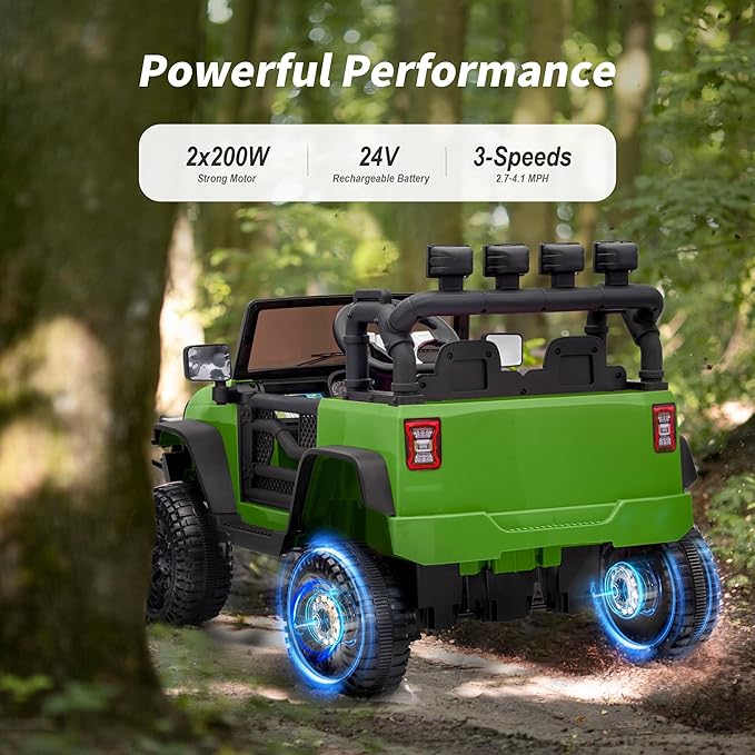 Kids Ride on Car Toy, 24V Electric Car for Kids with Remote Control, 2x200W Motors - Army Green