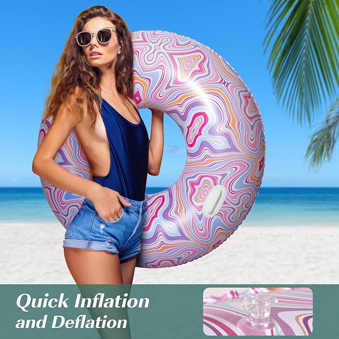 HeySplash Pool Tubes for Adult, 42 Inch Large Pool Floats with Handles, Inflatable Swim Rings Lounge, Hawaii Fun Swim Floaties Swimming Pool Beach Lake River Party Decoration Toys,Colorful Pink Ripple