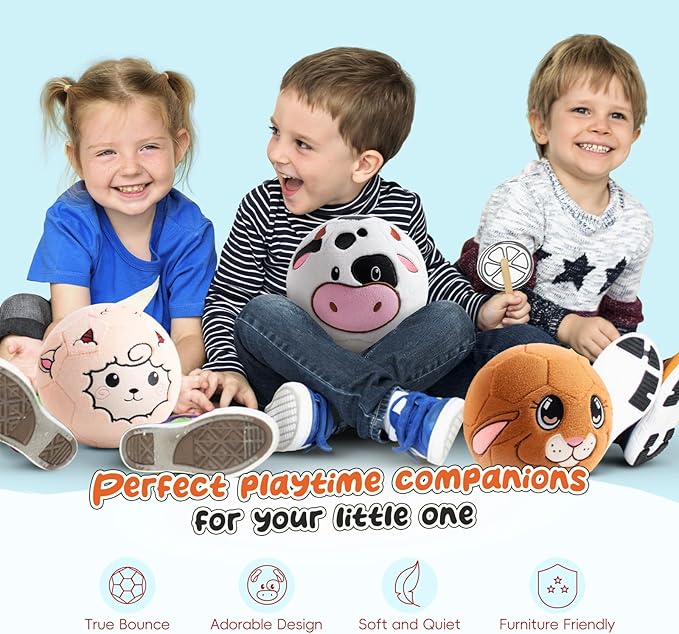 Silent Indoor Soccer Balls for Toddlers 1-3, Inflatable Soft Plush Baby Toddler Soccer Ball Toys Gifts for Kid 3-5 Year Old Boy Girl First Birthday Gift (Cow, Pump Include)