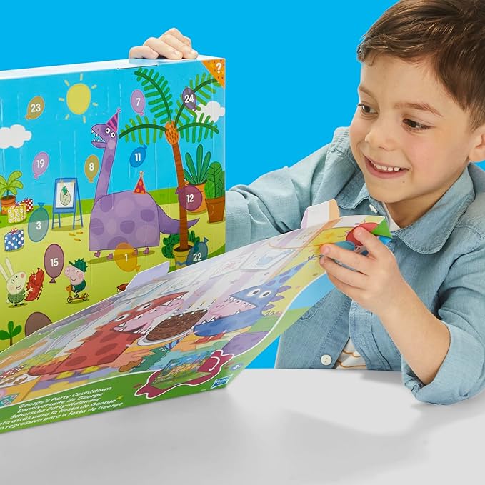 Peppa Pig George's Party Advent Calendar with 24 Surprise Toys and Stickers Including 5 Figures, Preschool Toys for Girls and Boys, Kids, Ages 3+ (Amazon Exclusive)
