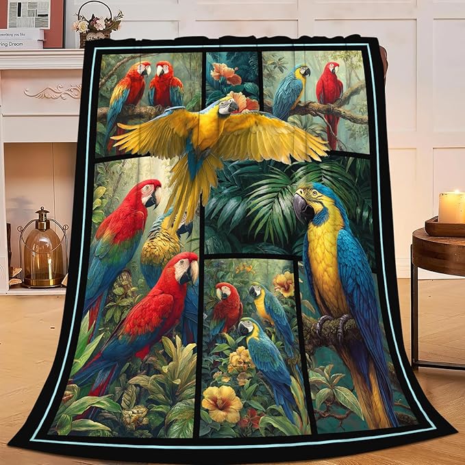 Parrot Blanket Gifts for Girls Women Boys Tropical Birds Throw Blankets Cozy Plush Fleece Botanical Flannel Fuzzy for Couch Decor 50"X40"