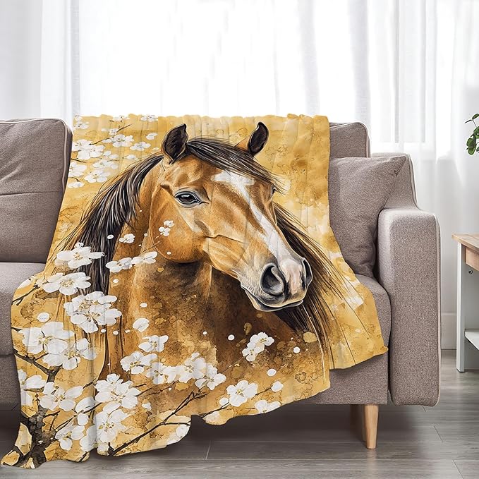 Horse Blanket Gifts for Girls Horse Stuff Throw Blanket Cozy Plush Fleece Flannel Animal Flower Blankets for Lovers Decor Boys Women Men 50"X40"