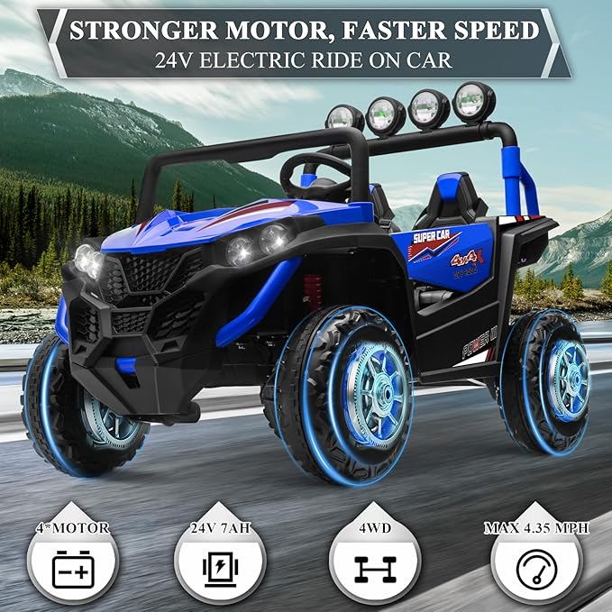OTTARO 2 Seater Ride on Car Truck,24V Electric Vehicle Car for Kids 3-8 Years,200W Motors,4 Shock Absorbers, Music Play,Bright Light, Remote Control(Blue)