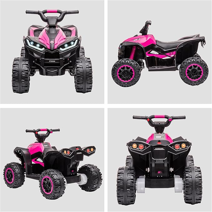 Aosom 12V Kids ATV Quad Car with Forward & Backward Function, Four Wheeler for Kids with Wear-Resistant Wheels, Music, Electric Ride-on ATV for Toddlers Ages 3-5 Years Old, Pink