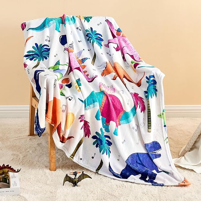 Wajade Toddler Fleece Dinosaur Blanket for Boys, Soft Throw Blanket with Dinosaur Print, Birthday Christmas Halloween Decor for Children, 50"x60"