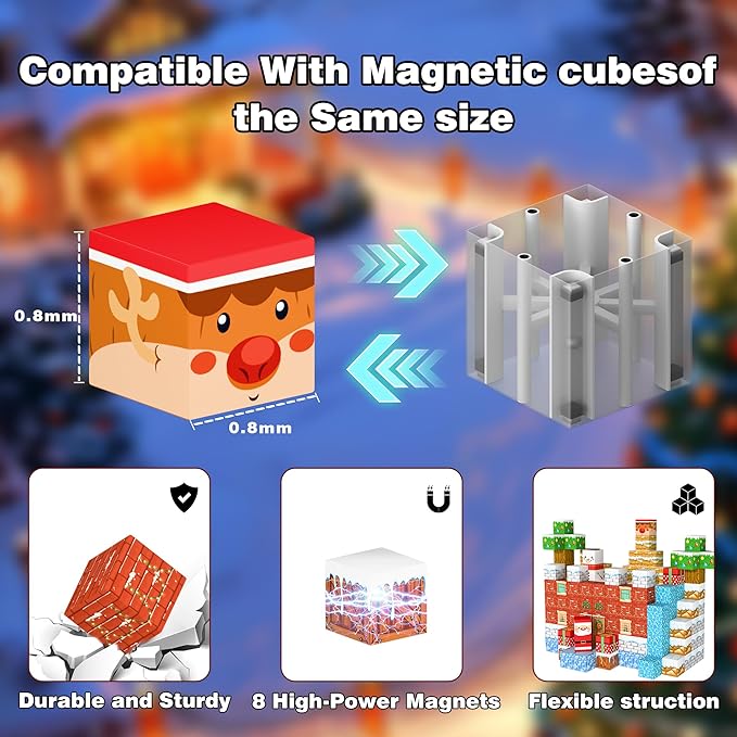 150PCS Magnetic Building Blocks Christmas Set, Advent Calendar 2025, Magnet Toys for Kids, STEM Construction Toy for Kids Ages 3+, Creative Magnetic Cubes Toy with Santa, for Boys & Girls