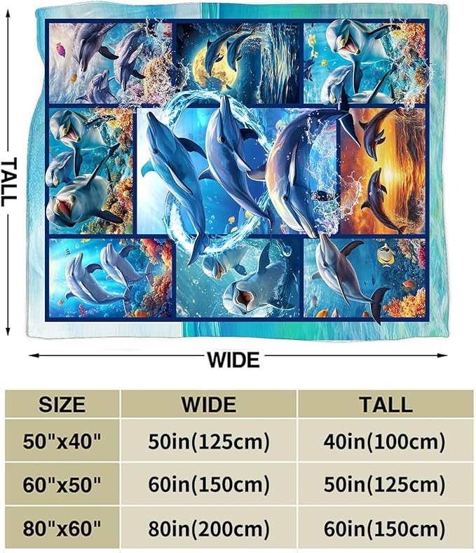 Dolphin Blanket Ultra Soft Cozy Dolphin Throw Blanket Fleece Fuzzy Plush Bedding Marine Life Lovers Gifts for Women Girls Kids Adults Couch Sofa 60"x50"