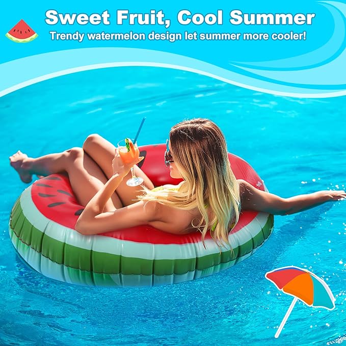 HeySplash Pool Tubes for Adult, 40'' Large Pool Float Watermelon Swim Floaties, Floats Inflatable Swimming Ring Floating, Summer Fun Beach Lake Party Decoration Toys, Watermelon