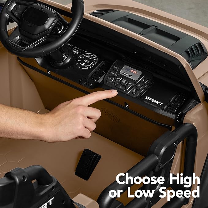 Best Choice Products Kids 24V 2-Seater Electric Ride On Car Truck w/ 132lb Weight Capacity, Parent Control, Bluetooth, LED Lights - Tan