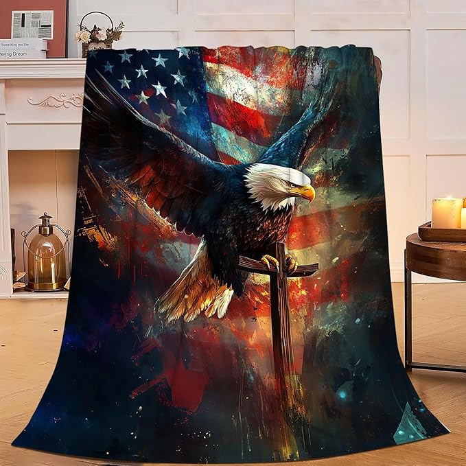 Bald Eagle Blanket American Flag Eagle Throw Blanket Gifts for Men Women Boys Girls Kids Adults Super Soft Cozy Plush Fluffy Fuzzy Fleece Blanket Home Decor 60''X80''