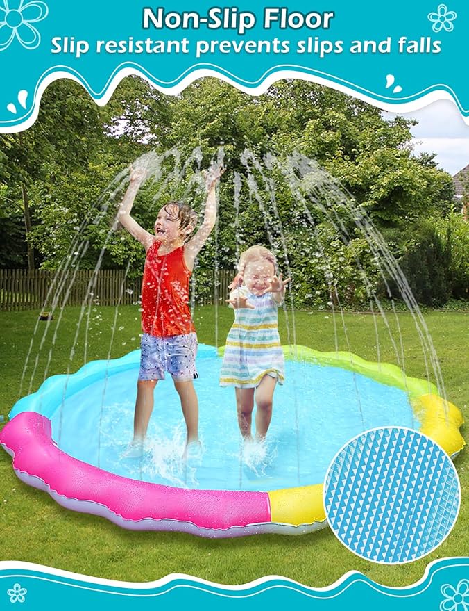 Jasonwell Splash Pad Sprinkler for Kids Splash Play Mat Outdoor Water Toys Inflatable Splash Pad Baby Toddler Pool Boys Girls Children Outside Backyard Dog Sprinkler Pool Age 1 2 3 4 5 6 7 8 9 XL