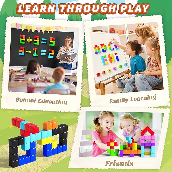 116PCS Magnetic Blocks with Magnet Eyes Toy, Magnetic Building Blocks with Storage Bag for Kids Gifts, STEM Preschool Sensory Magnetic Cubes for Toodlers Boys Girls Ages 3 4 5 6 7 8, Bright Color