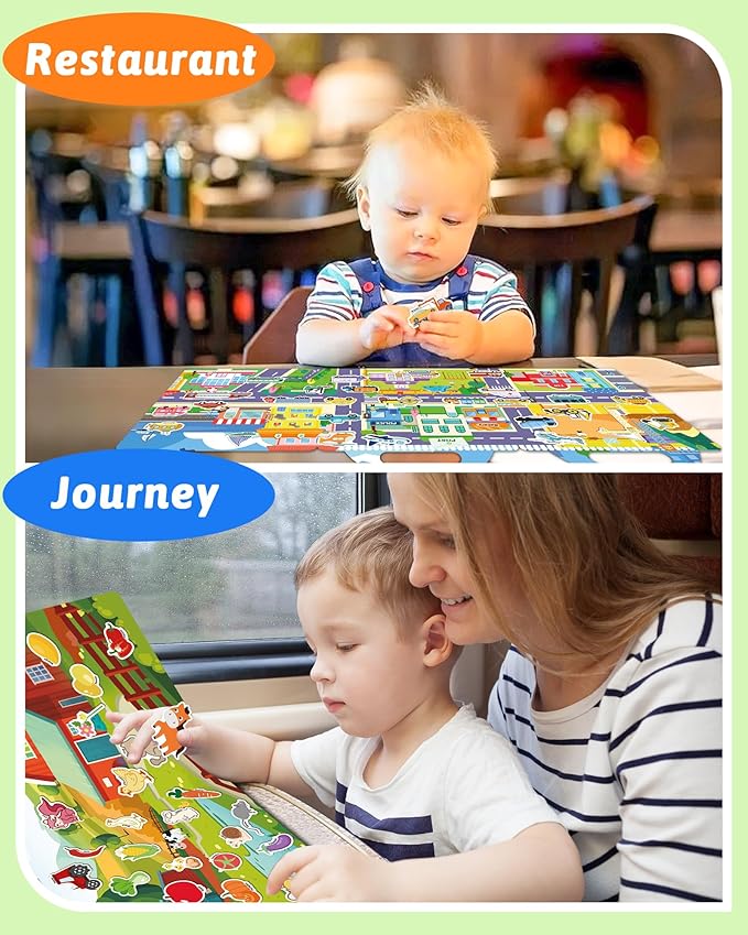 Benresive Reusable Sticker Book for Toddlers 2-4 Years, 3 Sets Travel Stickers for Kids, Waterproof Sticker Books for Toddlers 1-3, Crafts Activities for Todddlers 1-3 2-4 3-5