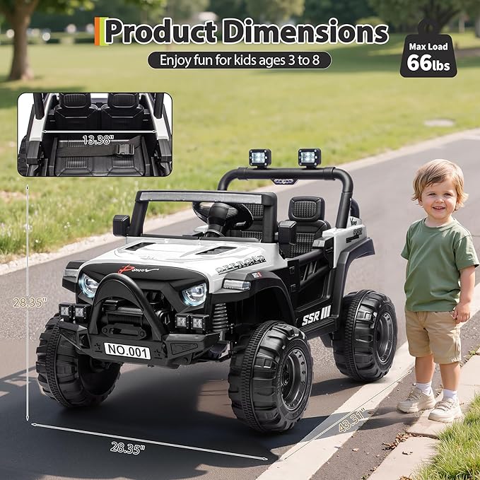 12V Ride On Car for Kids, Ride On Toy w/Parent Remote, Spring Suspension, Bluetooth, Music & Horn, LED Light, 4.1MPH Max Speed, 3 Speeds, Electric Car for Kids Toddlers Age 3-8, White
