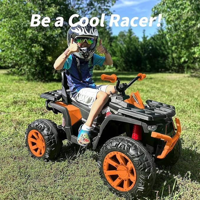 Kids ATV 4 Wheeler, 24V 4WD Electric ATV Ride On Toy for Big Kid with 2-Seater, 4x200W Motor - Orange