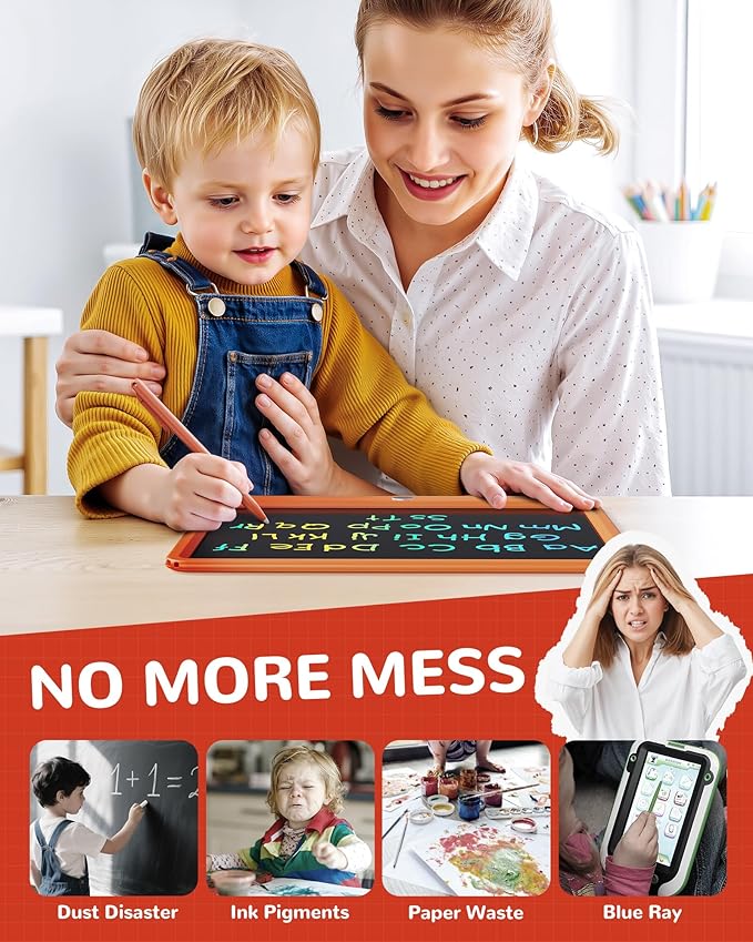 KOKODI LCD Writing Tablet, 12 Inch Colorful Toddler Doodle Board Drawing Tablet, Erasable Reusable Electronic Drawing Pads, Educational and Learning Toy for 3-6 Years Old Boy and Girls(Orange)