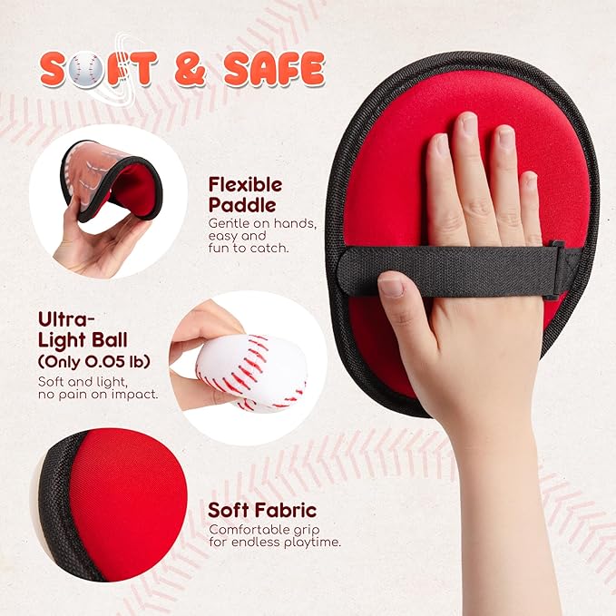 Playzap Toss and Catch Ball Set Ultra Soft Fabric Pain-Free - Family Games Christmas Stocking Stuffers Gift for Toddlers Kids Boys Girls 2-4 5-7 8-10 Yrs - Baseball Glove Toy Indoor Outdoor Yard Beach