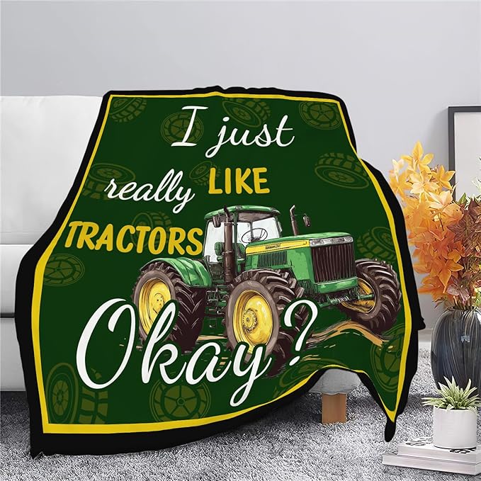 Tractor Blanket Farm Green Tractor Throw Blanket Gifts for Women Girls Men Boys Kids Adults Super Soft Cozy Plush Fluffy Fuzzy Fleece Blanket Decor 40''X50''