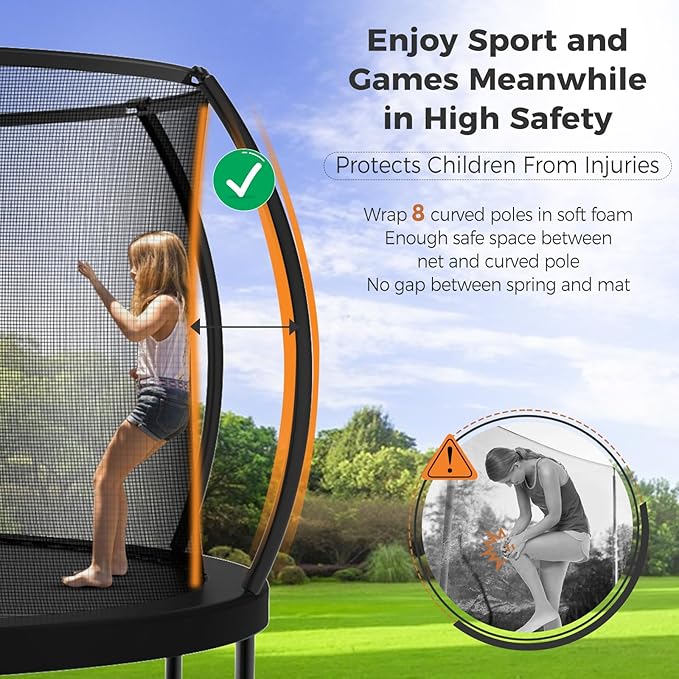 Tatub Large Trampolines Outdoor 10 12 14 15 16FT for Kids and Adults,Outdoor Recreational Pumpkin Trampolines with Curved Poles and Safety Enclosure Net, Basketball Hoop, Ladder