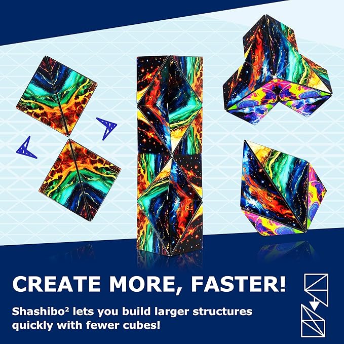 Shashibo Squared Shape Shifting Box – Next Generation XL STEM Magnetic Fidget Cube That Transforms Into Over 70 Shapes – Pairs w/All Shashibo Cubes - Download Fun in Motion Toys Mobile App (Infinity)