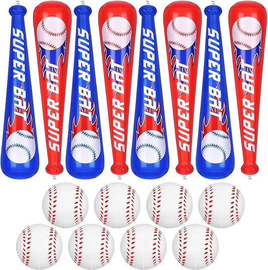 durony 8 Sets Inflatable Baseball Bats and Mini Foam Baseball Sports Stress Ball Sports Party Favors for Party Supplies Sport Theme Toy