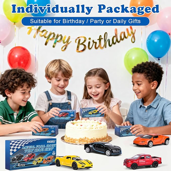 4 Pack 1/36 Metal Diecast Cars Toy with Opening Doors Kid Pull Back Cars Toys Set,Boy Toy Car for Age 3 4 5 6 7 8 9 10 11 12