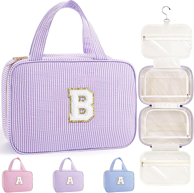 TOPEAST Bridesmaid Proposal Gifts - Bridal Shower Gifts, Hanging Toiletry Bag for Women, Personalized Travel Gifts for Women, Monogrammed Initial Toiletry Pouch Makeup Bag - Letter B, Purple