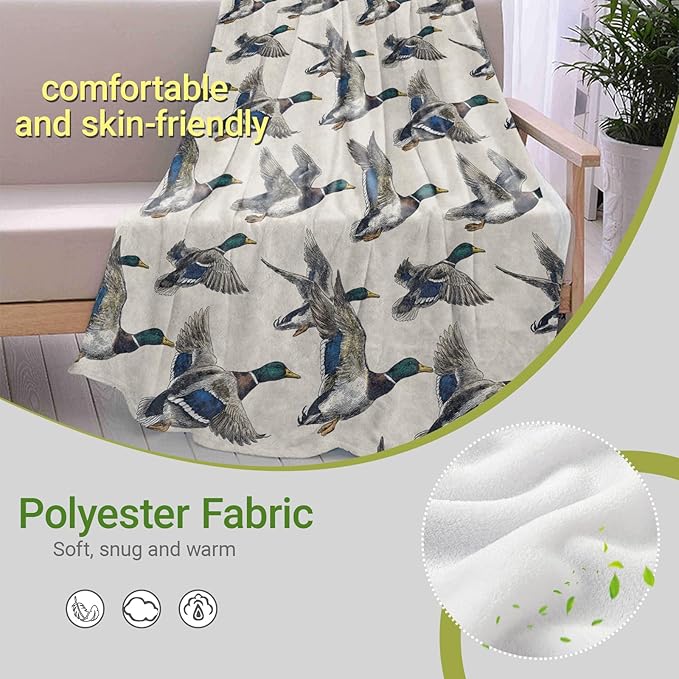 Retro Mallard Duck Blanket,Vintage Animal Fleece Blankets,Soft Warm Decorative Throw for Farmhouse,Couch,Bedroom,Travel,Camping,Practical Throws Gifts for Kids Women Men,50X60 Inch