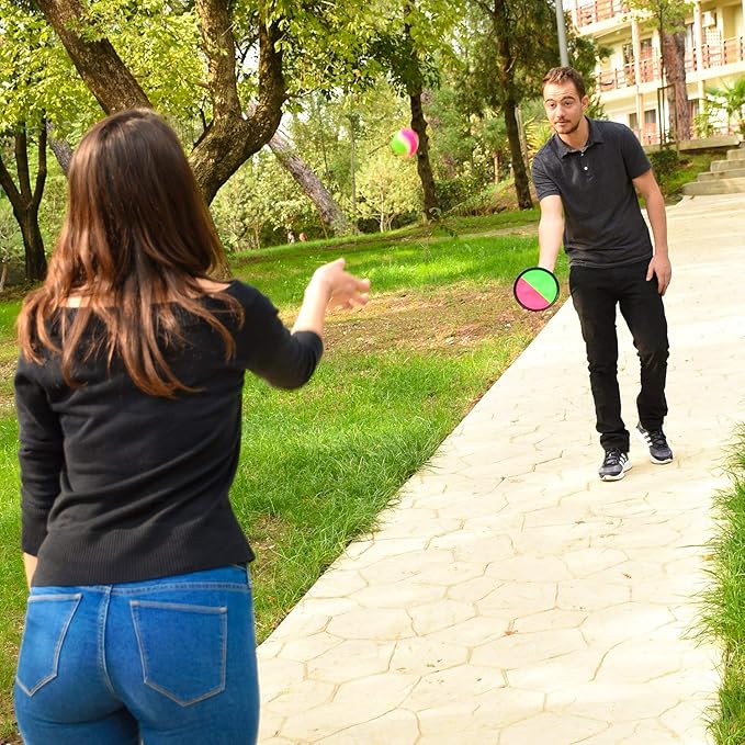 Aneco Toss and Catch Paddle Game Set Sticky Ball Catch Game Toys with 4 Paddles, 4 Balls, Storage Bag Disc Paddles and Toss Ball Sport Games for Family Outdoor Play School Beach Toys Birthday Gifts