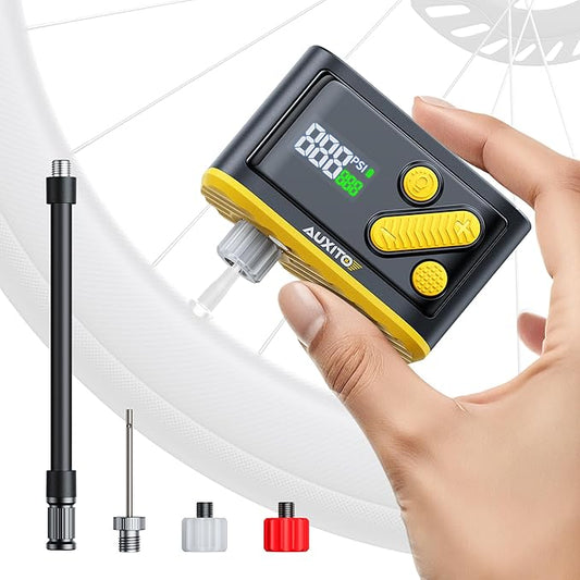 AUXITO Bike Pump, Mini Electric Bicycle Pump with Guage 20s Fast Inflate, 120PSI Bike Tire Pump with Presta & Schrader Valve Adaptor, Bike Accessories for Road Mountain Bike, E-Bike, Motorcycle