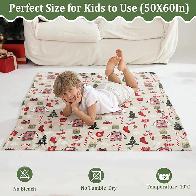 Softan Kids Throw Blanket for Girls & Boys, Warm Soft Toddler Fleece Blankets for Sofa Couch Bed， Cozy Fuzzy Plush Flannel Kids Throw Blanket for Daycare & School - Christmas Tree 50x60 inches