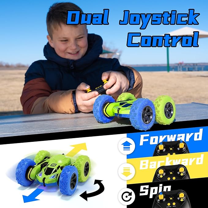 Threeking RC Stunt Car Remote Control Cars with Lights Double-Sided Driving Indoor Outdoor Toys Gifts Presents for 6 7 8 9 10 11 12 Year Old Kids Boys Girls