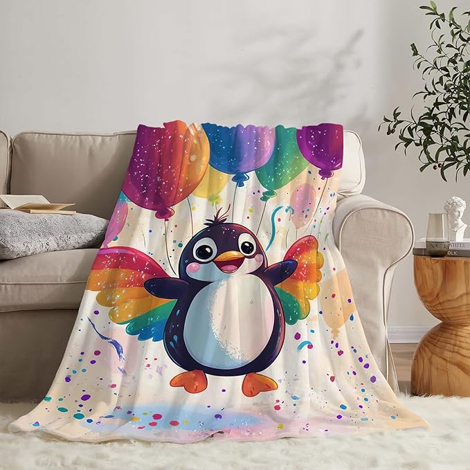 Penguin Throw Blanket Penguin Blanket Gifts for Kids Girls Boys Soft Cozy Warm Plush Fluffy Fuzzy Fleece Blanket Birthday Festival Decor 40''X50''
