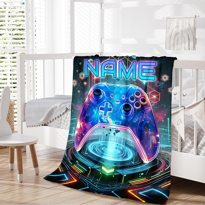 Custom Name Gamer Gifts - 50x40 Inches Small Gaming Blanket for Kids, Teens - Cool Flannel Throws Gift for All Seasons - Personalized Soft Cozy Warm Blankets for Couch, Travel, Camping