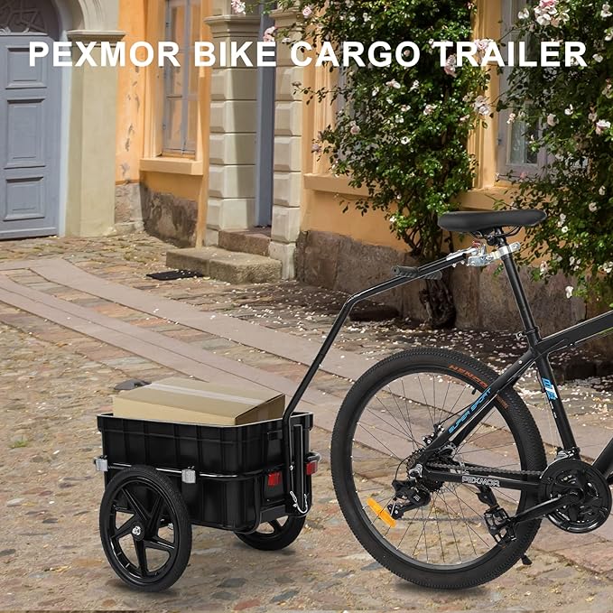PEXMOR Bike Cargo Trailer with Removable Box & Waterproof Cover, Bicycle Wagon Trailers with 16" Wheels & Quick Release Universal Coupler, Large Loading Bike Trailer Storage Cart with Reflectors