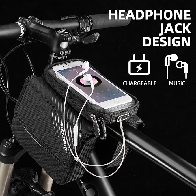 ROCKBROS Bike Frame Bag, Waterproof Top Tube Bike Bag, Large Storage Touch Screen Bike Cell Phone Holder Suitable for iphone X,11,12,13,14 Below 6.4"