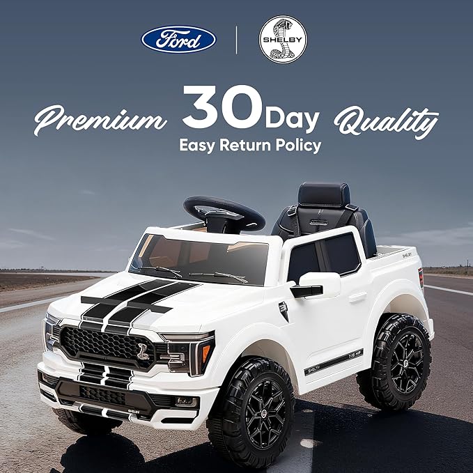 Licensed Ford Shelby F-150 24V Kids Ride on Toy, Electric Car for Kids with Remote Control, 400W Motors - White