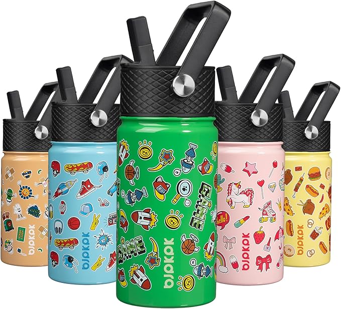 BJPKPK Insulated Water Bottle with Straw Lid, 15 oz Stainless Steel Metal Water Bottles, Reusable Leak Proof BPA Free Water Bottles, Cups, Thermo, Game