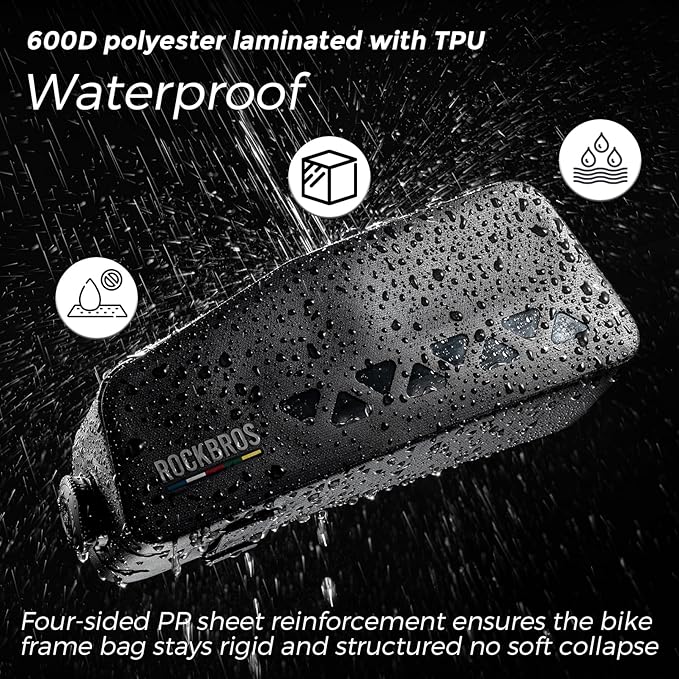 ROCKBROS Top Tube Bike Bag Waterproof Bike Frame Bag Lightweight Buckle Lock Design TPU Material Top Tube Bag Easy Install Cycling Top Tube Front Frame Pack 1L Capacity