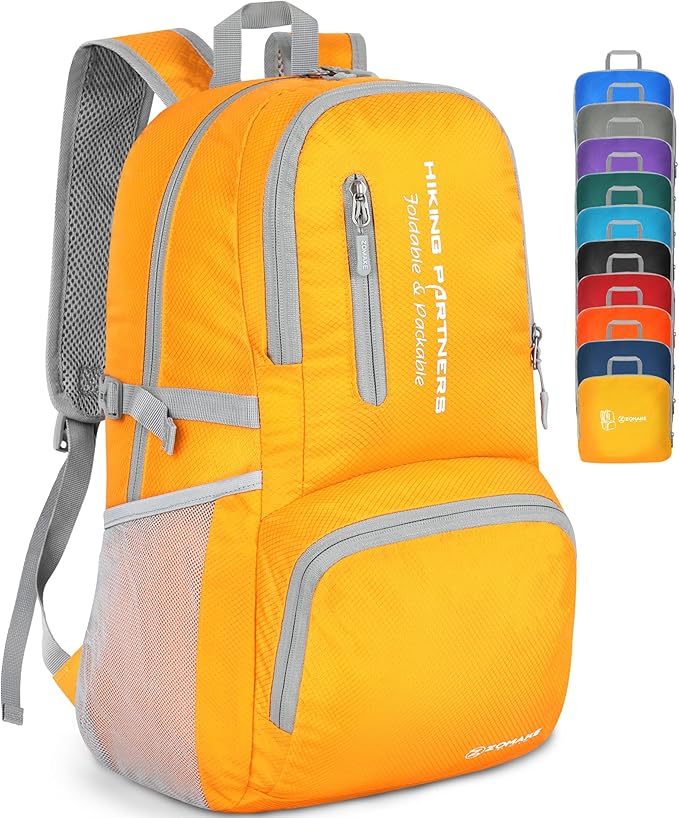 ZOMAKE Lightweight Packable Backpack - 35L Light Foldable Hiking Backpacks Water Resistant Collapsible Daypack for Travel(Yellow New)