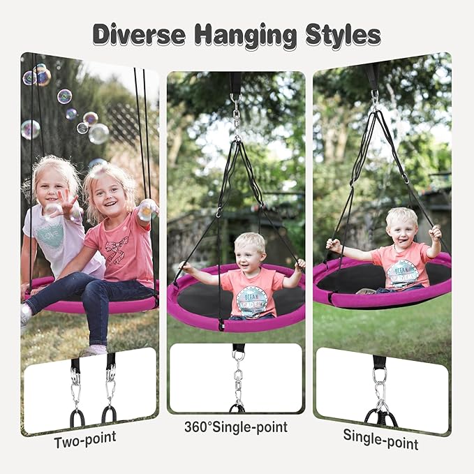 RedSwing 43" Flying Saucer Swing for Kids Outdoor, Large Round Tire Swings for Trees and Swingset, Strong Heavy Duty for Outside Playground,500LBS Weight Capacity, Purple