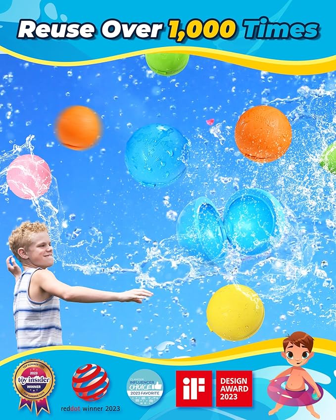 SOPPYCID 15PCS Reusable Water Balloons Quick Fill for Kids, Refillable Magnetic Water Balloons for Pool & Beach, Water Ball Toys for Summer Outdoor Games Outside Activities