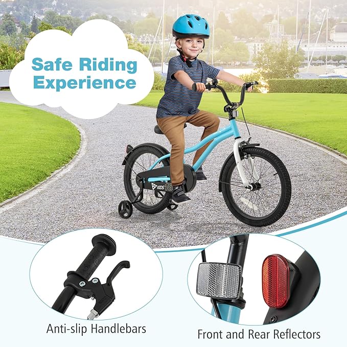 BABY JOY Kids Bike, 12 14 16 18 Inches Sporty Bicycle with Training Wheels, Adjustable Seat, Handbrake & Coaster Brake, Reflectors, Girls Boys Bike for 3-8 Years Old Children