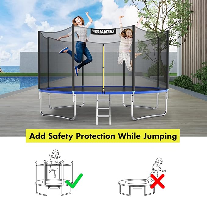 Giantex Trampoline Safety Net, 8 10 12 14 15 16Ft Weather-Resistant Replacement Enclosure Net for Round Frame, with Double-Headed Zippers, Protection Buckles & Enhanced Hook, Poles Not Included