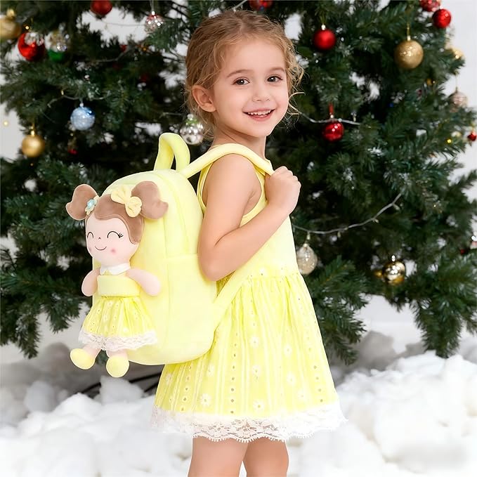 Gloveleya Back to School Gifts for Girls Kids Backpack Toddler Girls Backpacks with Soft Plush Spring Girl Doll Toys Yellow