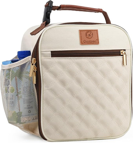 Genteen Lunch Box Lunch Bag for Men Women Kids Adults,Insulated Waterproof LunchBox Cooler,Small for Work Office School Travel Picnic-White