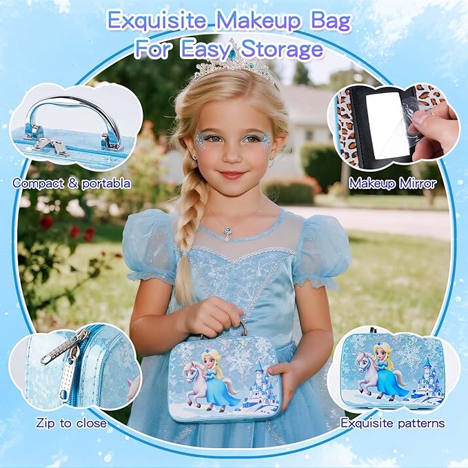 Kids Makeup Sets for Girls, Real Washable Make Up Kits Toys Toddler Children Princess Dress Up Birthday Toy for 3 4 5 6 7 8 9 10 11 12 Years (Blue)