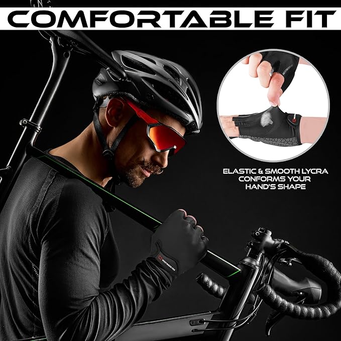 Cycling Gloves Half Finger Unisex Padded Grips Palm Bicycle Summer MTB Bike Gloves for Men Women Non-Slip Fingerless Short Mountain Bike Sports Hiking Climbing Gym