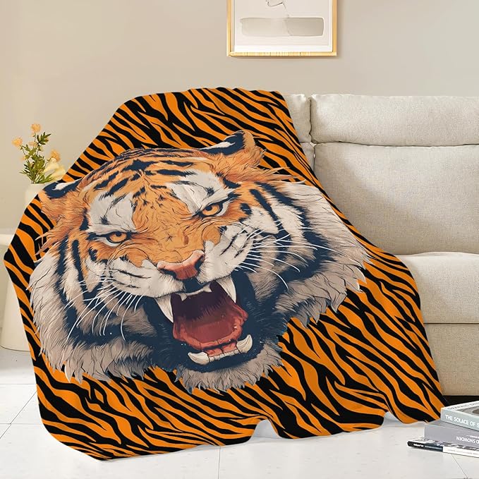 Tiger Throw Blanket Tiger Stuff Gifts for Kids Girls Boys Adults Women Men Soft Cozy Warm Plush Fluffy Fuzzy Fleece Blanket Decor 50''X60''